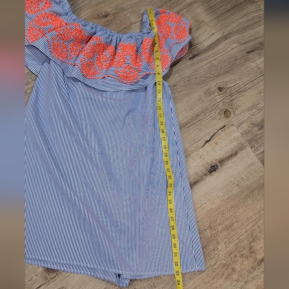 See& Be Seen Sz L Boho Off Shoulder Stripe Dress Orange Embroidered Ruffle #2057 - Picture 7 of 8